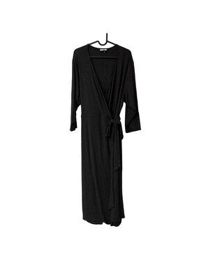 J Jill Dark Gray Ribbed Knit 3/4 Sleeve Wrap Midi Dress Womens Plus Size 2X